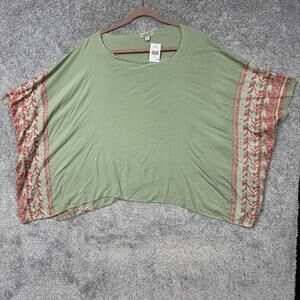 One World Kimono Womens Blouse S-L Green Red Embroidered Whimsigoth Ethereal NWT